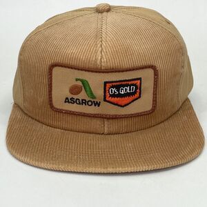 Vintage Asgrow O's Gold Seed Patch K-Products USA Snapback Hat Tan Corduroy (H1)